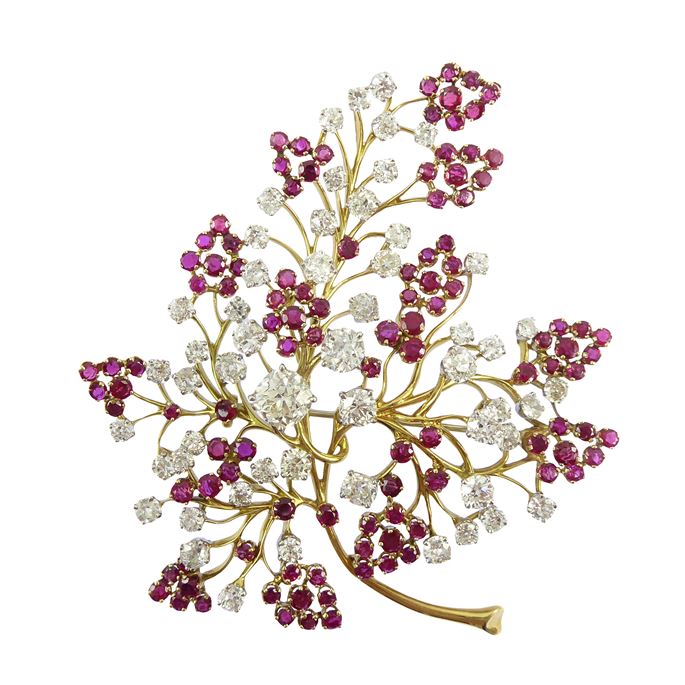   Van Cleef &amp; Arpels - Ruby and diamond cluster &#39;Capillaire&#39; maidenhair fern brooch | MasterArt